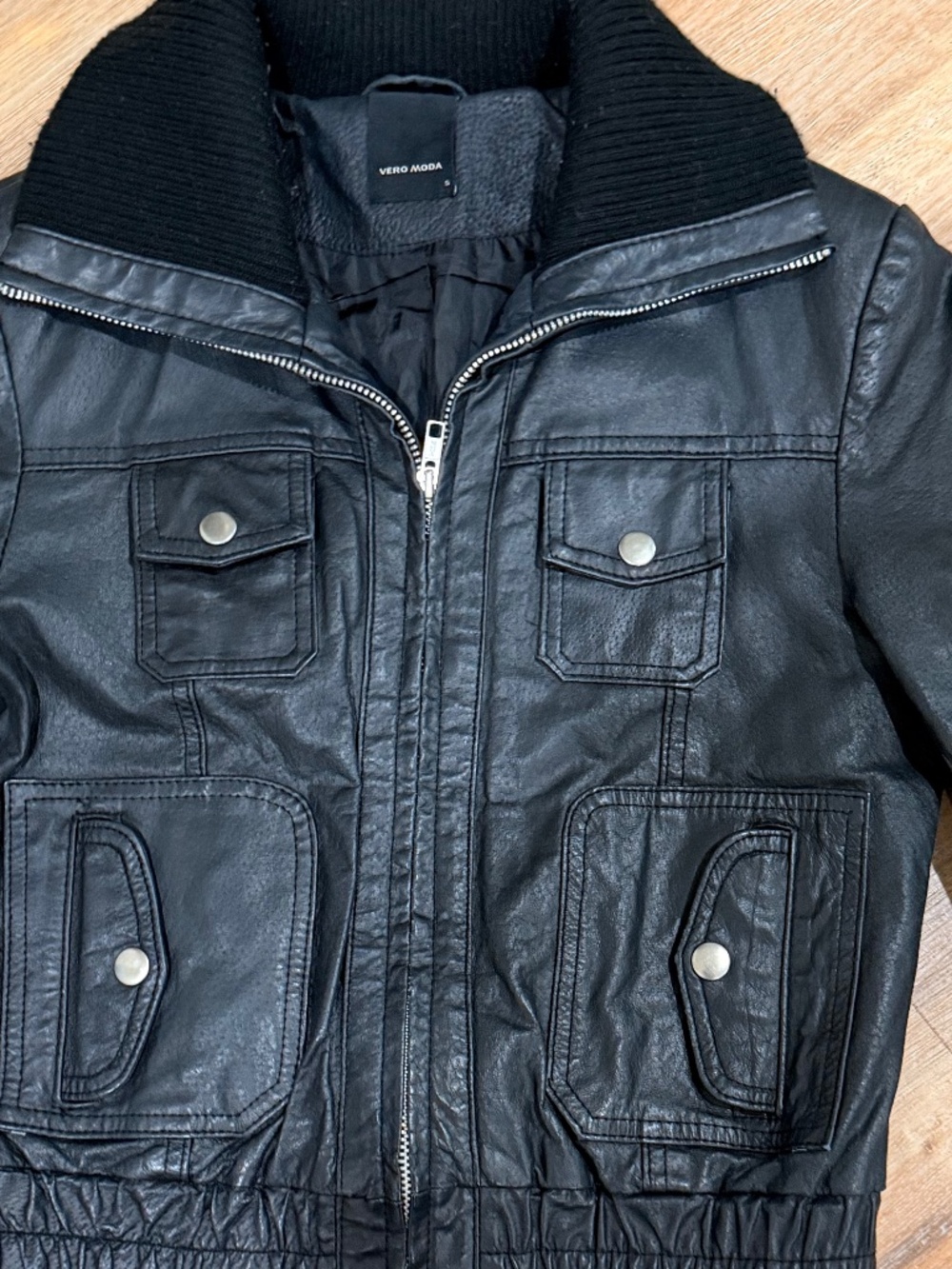 Vintage Vero Moda Black Multi-Pocket Moto Bomber Jacket-Small